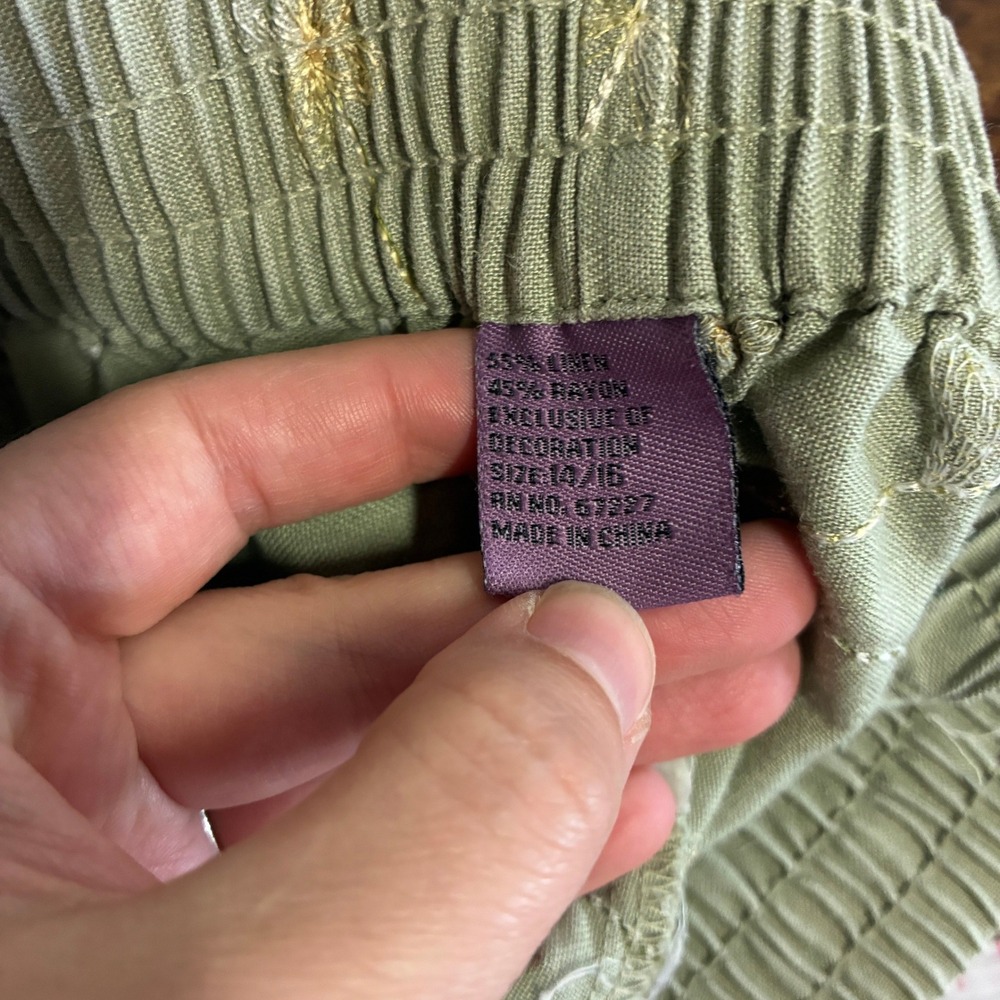 Vintage Pull On Linen Floral Embroidered Wide Leg Cropped Pant Size M Green - Picture 10 of 15